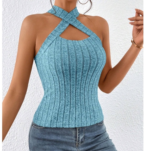 Solid Brushed Fabric Knit Halter Tank Top - Picture 3 of 10
